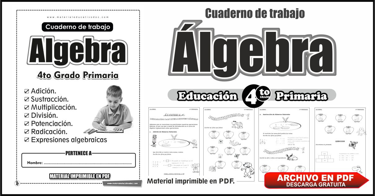 Álgebra: Guia de ejercicios para 4º grado primaria | Imprimir material