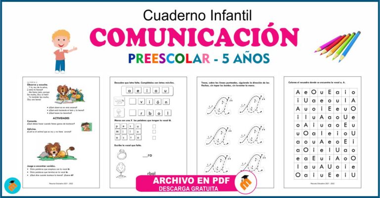 Cuaderno de comunicación preescolar 5 años | Cuaderno de trabajo.