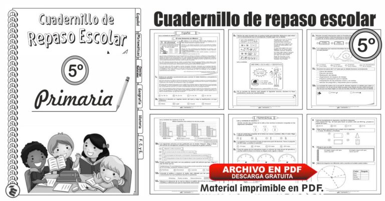 Cuadernillo de Repaso Escolar 5º Grado primaria, Material PDF.