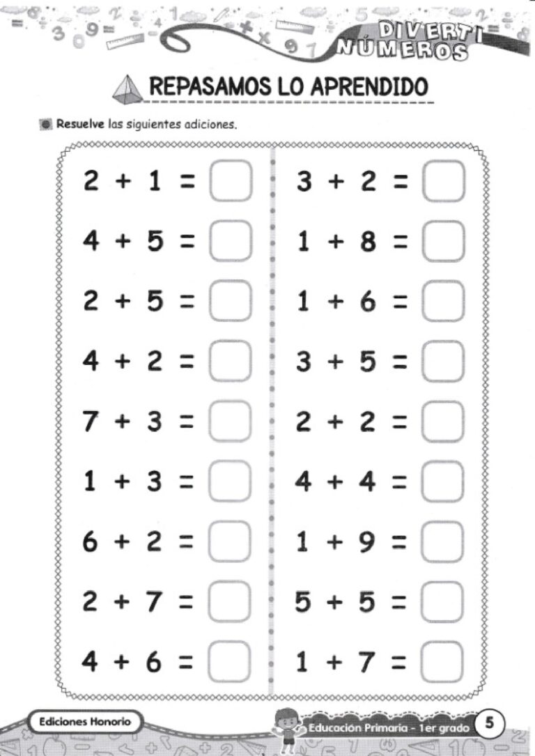 Divertinúmeros: Sumas y Restas cuaderno de ejercicios para 1º grado