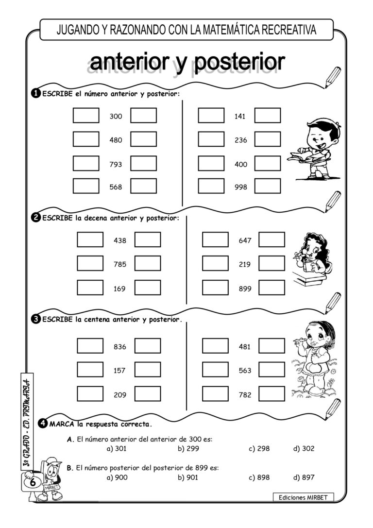 Ejercicios recreativos y de repaso para 3º grado nivel primaria