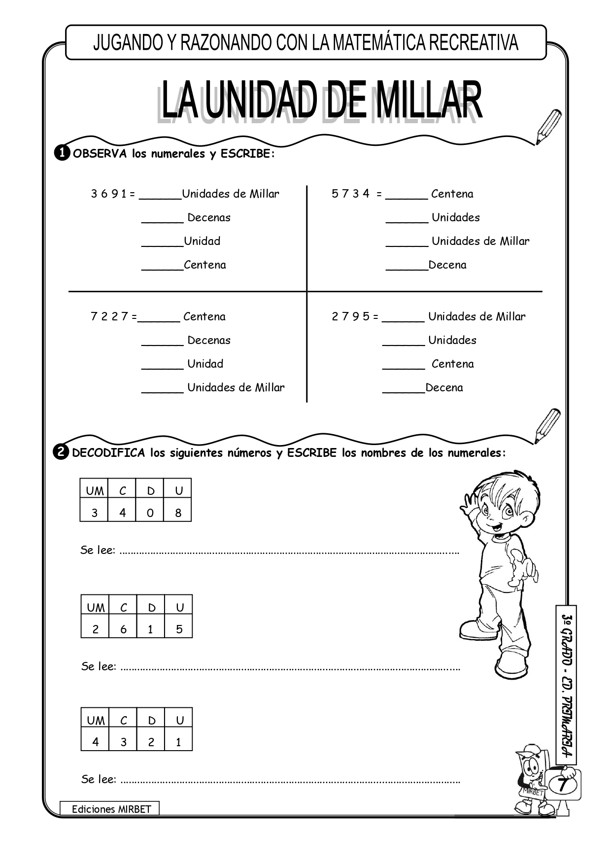 Ejercicios recreativos y de repaso para 3º grado nivel primaria